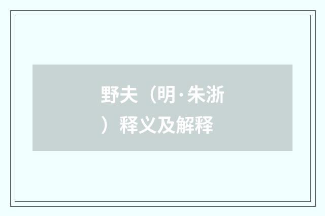 野夫（明·朱浙）释义及解释