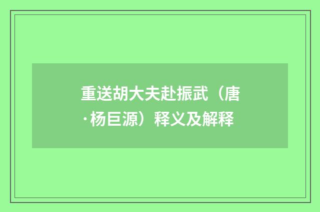 重送胡大夫赴振武（唐·杨巨源）释义及解释