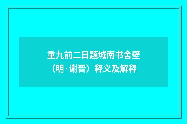 重九前二日题城南书舍壁（明·谢晋）释义及解释