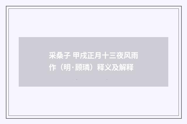 采桑子 甲戌正月十三夜风雨作（明·顾璘）释义及解释