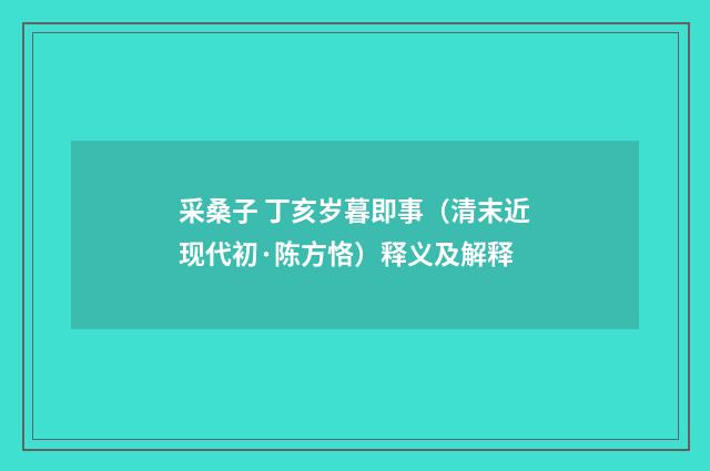 采桑子 丁亥岁暮即事（清末近现代初·陈方恪）释义及解释