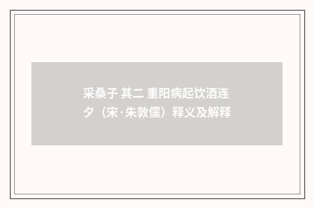 采桑子 其二 重阳病起饮酒连夕（宋·朱敦儒）释义及解释