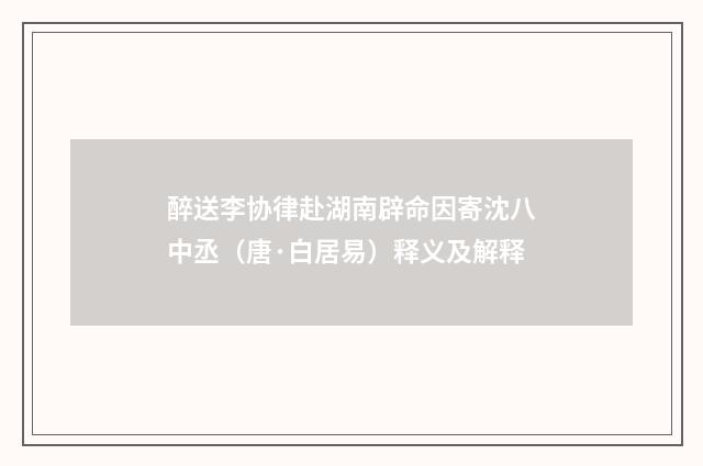 醉送李协律赴湖南辟命因寄沈八中丞（唐·白居易）释义及解释