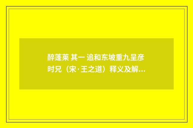 醉蓬莱 其一 追和东坡重九呈彦时兄（宋·王之道）释义及解释