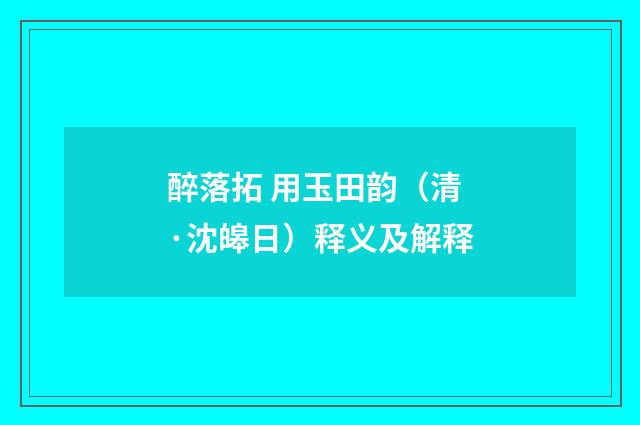 醉落拓 用玉田韵（清·沈皞日）释义及解释