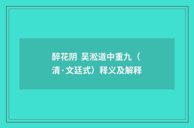 醉花阴  吴淞道中重九（清·文廷式）释义及解释