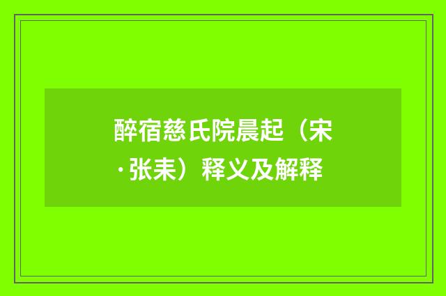 醉宿慈氏院晨起（宋·张耒）释义及解释