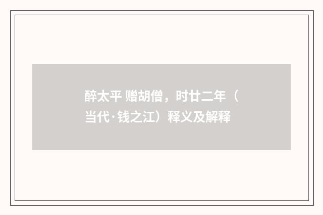 醉太平 赠胡僧，时廿二年（当代·钱之江）释义及解释