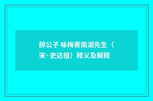 醉公子 咏梅寄南湖先生（宋·史达祖）释义及解释