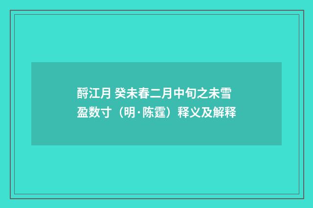 酹江月 癸未春二月中旬之未雪盈数寸（明·陈霆）释义及解释