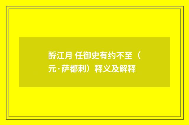 酹江月 任御史有约不至（元·萨都剌）释义及解释