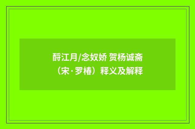 酹江月/念奴娇 贺杨诚斋（宋·罗椿）释义及解释