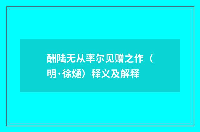 酬陆无从率尔见赠之作（明·徐熥）释义及解释