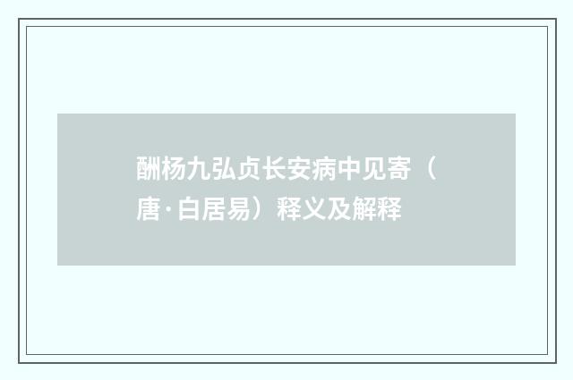 酬杨九弘贞长安病中见寄（唐·白居易）释义及解释