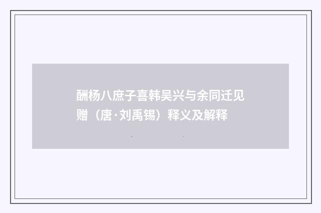 酬杨八庶子喜韩吴兴与余同迁见赠（唐·刘禹锡）释义及解释