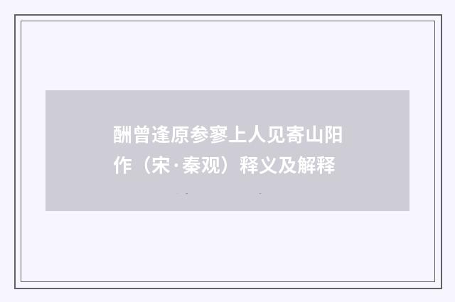酬曾逢原参寥上人见寄山阳作（宋·秦观）释义及解释