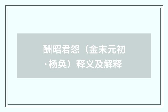 酬昭君怨（金末元初·杨奂）释义及解释