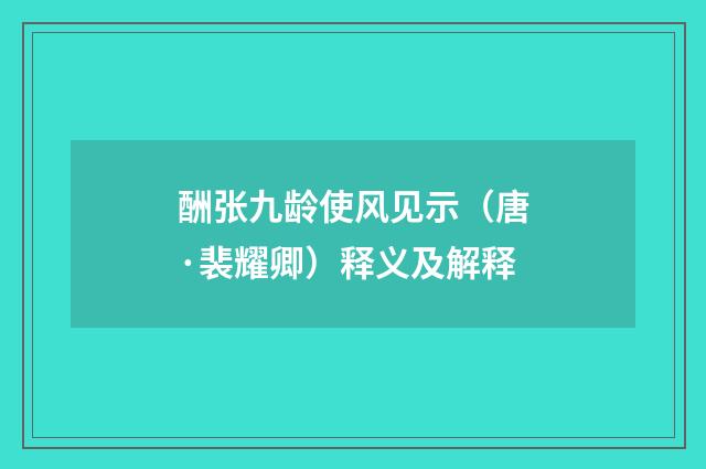 酬张九龄使风见示（唐·裴耀卿）释义及解释