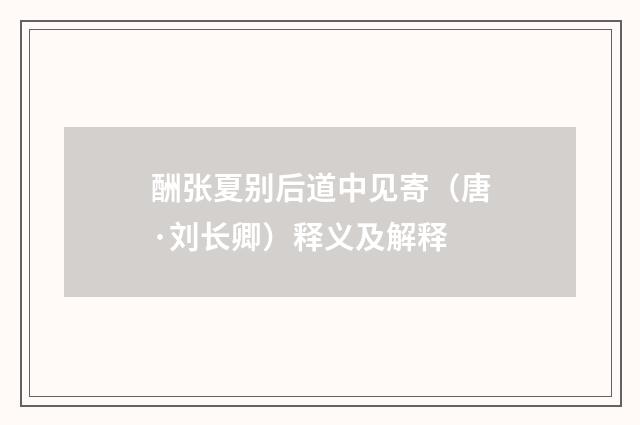酬张夏别后道中见寄（唐·刘长卿）释义及解释