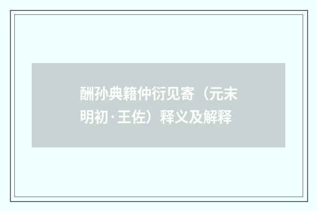 酬孙典籍仲衍见寄（元末明初·王佐）释义及解释