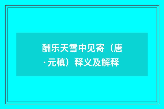 酬乐天雪中见寄（唐·元稹）释义及解释