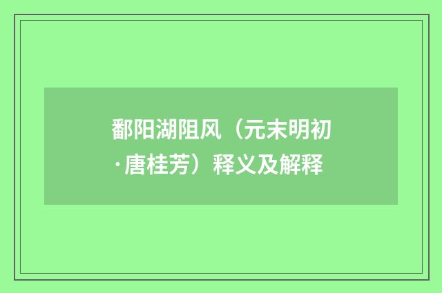 鄱阳湖阻风（元末明初·唐桂芳）释义及解释
