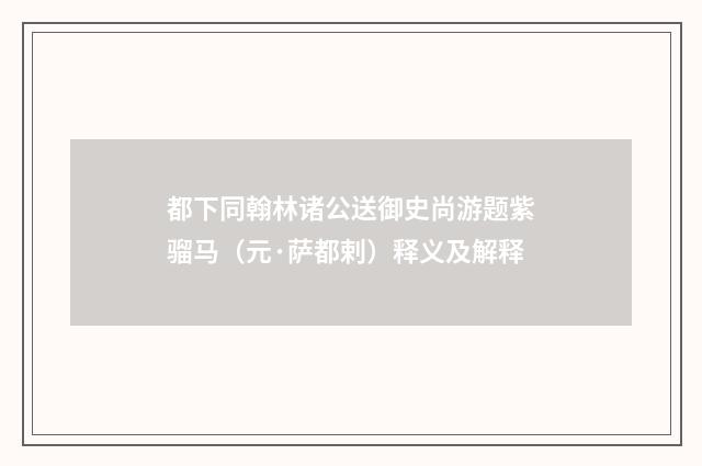 都下同翰林诸公送御史尚游题紫骝马（元·萨都剌）释义及解释