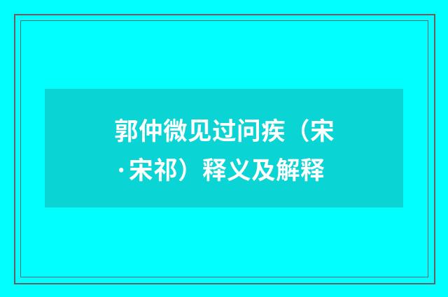 郭仲微见过问疾（宋·宋祁）释义及解释