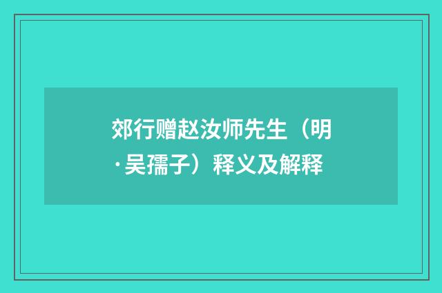 郊行赠赵汝师先生（明·吴孺子）释义及解释