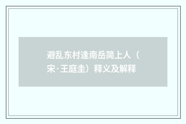 避乱东村逢南岳简上人（宋·王庭圭）释义及解释