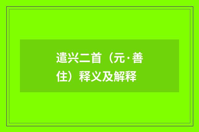 遣兴二首（元·善住）释义及解释