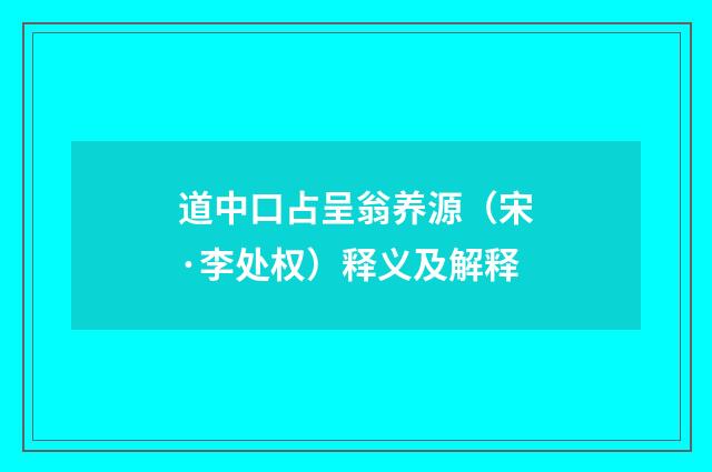 道中口占呈翁养源（宋·李处权）释义及解释