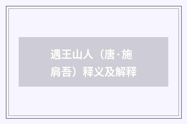 遇王山人（唐·施肩吾）释义及解释