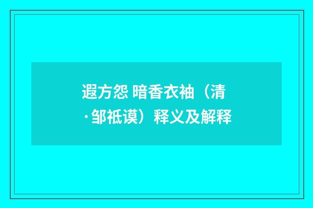 遐方怨 暗香衣袖（清·邹祗谟）释义及解释