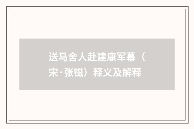 送马舍人赴建康军幕（宋·张镃）释义及解释