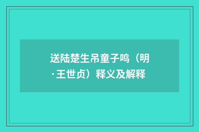 送陆楚生吊童子鸣（明·王世贞）释义及解释