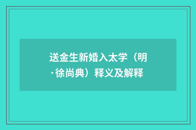 送金生新婚入太学（明·徐尚典）释义及解释