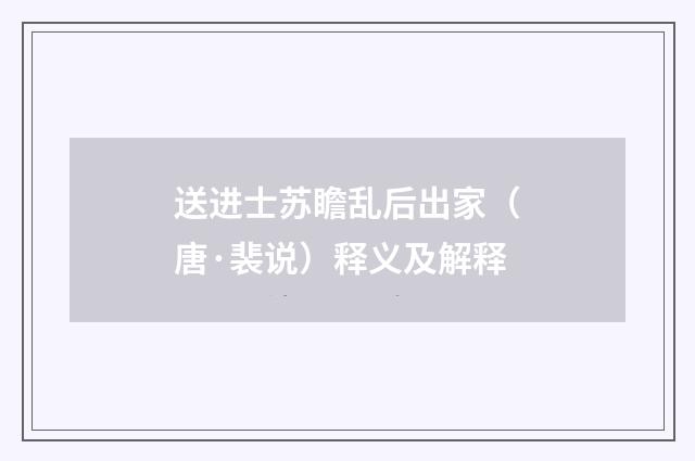 送进士苏瞻乱后出家（唐·裴说）释义及解释