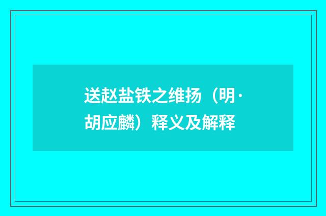 送赵盐铁之维扬（明·胡应麟）释义及解释