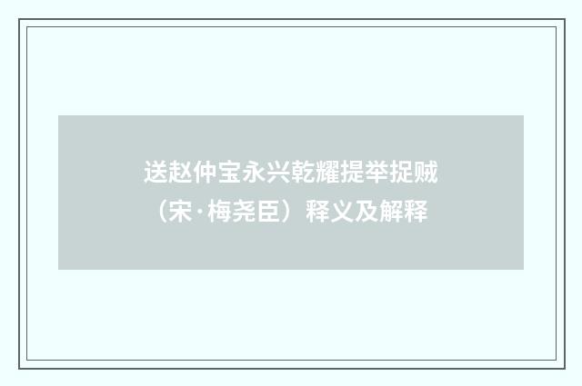 送赵仲宝永兴乾耀提举捉贼（宋·梅尧臣）释义及解释
