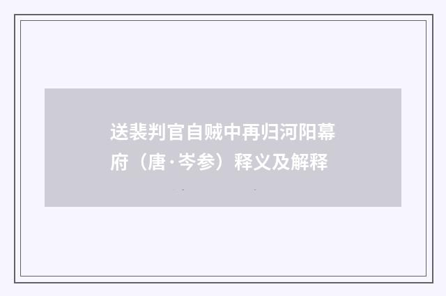 送裴判官自贼中再归河阳幕府（唐·岑参）释义及解释
