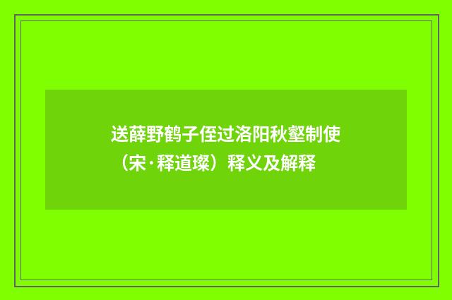 送薛野鹤子侄过洛阳秋壑制使（宋·释道璨）释义及解释