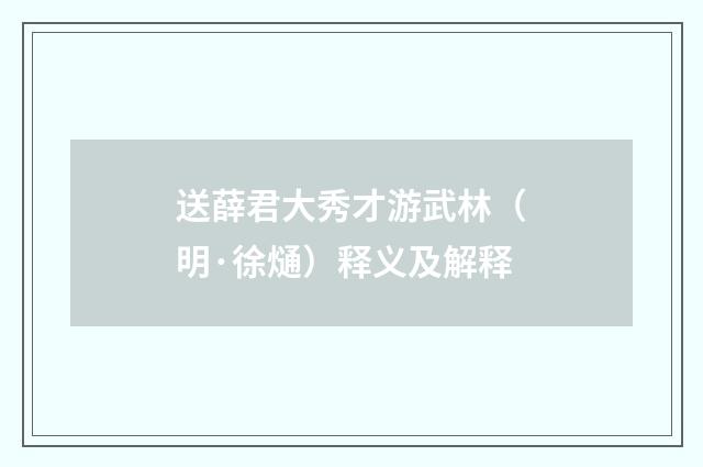 送薛君大秀才游武林(明·徐熥)释义及解释