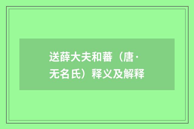 送薛大夫和蕃（唐·无名氏）释义及解释