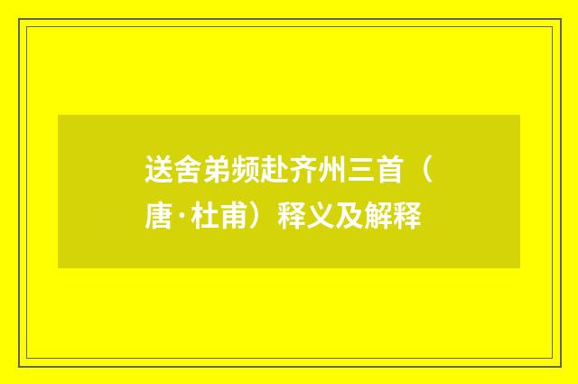 送舍弟频赴齐州三首（唐·杜甫）释义及解释