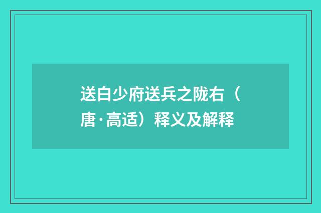 送白少府送兵之陇右（唐·高适）释义及解释