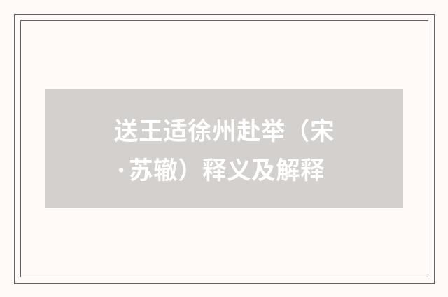送王适徐州赴举（宋·苏辙）释义及解释
