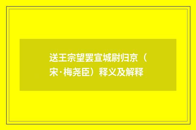 送王宗望罢宣城尉归京（宋·梅尧臣）释义及解释