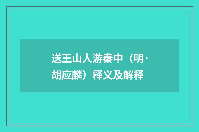 送王山人游秦中（明·胡应麟）释义及解释