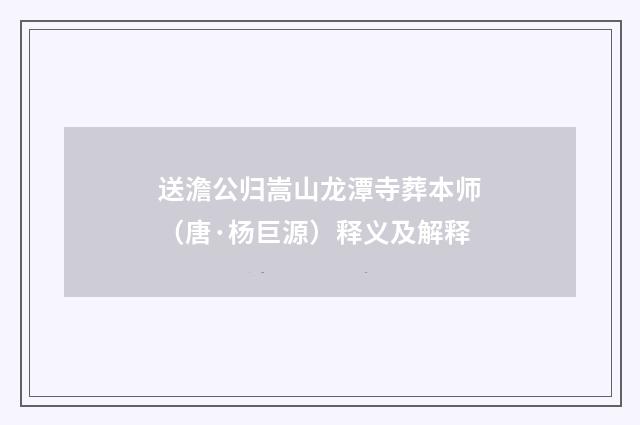送澹公归嵩山龙潭寺葬本师（唐·杨巨源）释义及解释